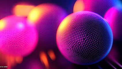Abstract spheres, vibrant colors, glowing particles, futuristic background.  Possible use Wallpaper