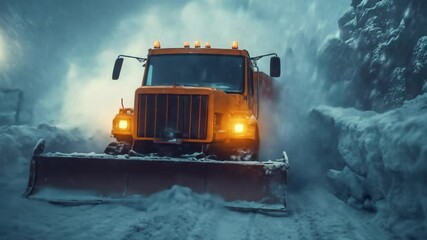 Tireless snowplow clearing icy road