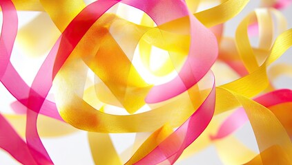 Colorful ribbons swirling, light background, party decor