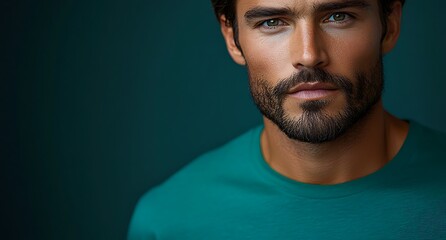 Fototapeta premium Confident bearded man in teal shirt