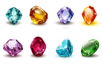 Fototapeta premium birthstone gem set vector, 12 colorful gemstones labeled by month, clean white background