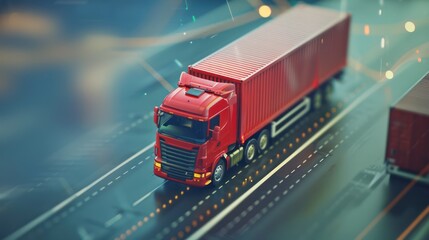 Visualization of supply chain dynamics with demand and supply indicators, logistic truck copy space.