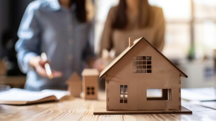 Real estate agent giving a tour of a model home to potential buyers.