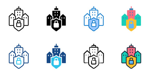 Secure facility icon set multiple style collection 

