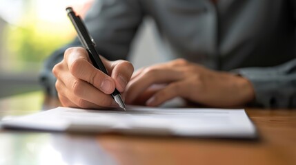 Homeowner signing a home insurance contract.