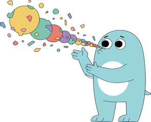 Cartoon Character Blowing Confetti