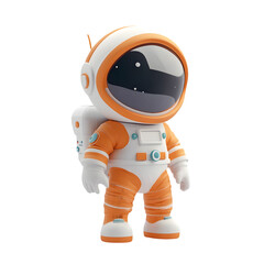Cartoon astronaut in an orange and white spacesuit.