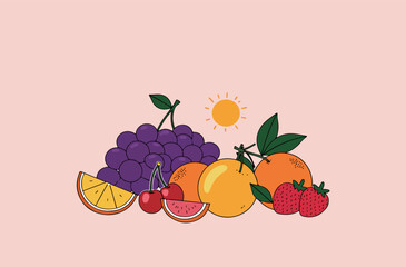 Cartoon Fruits on Pink Background