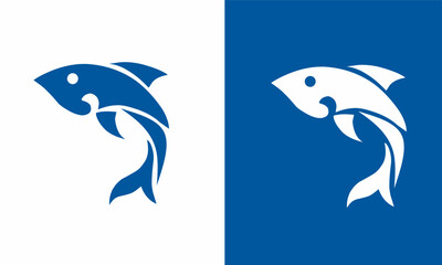 Abstract Fish Silhouette Logo Modern Symbolic Design in Blue and White