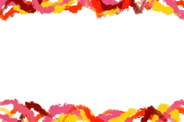 抽象アート背景テンプレート。上下にピンク・黄色・オレンジの絵の具のラフな筆跡