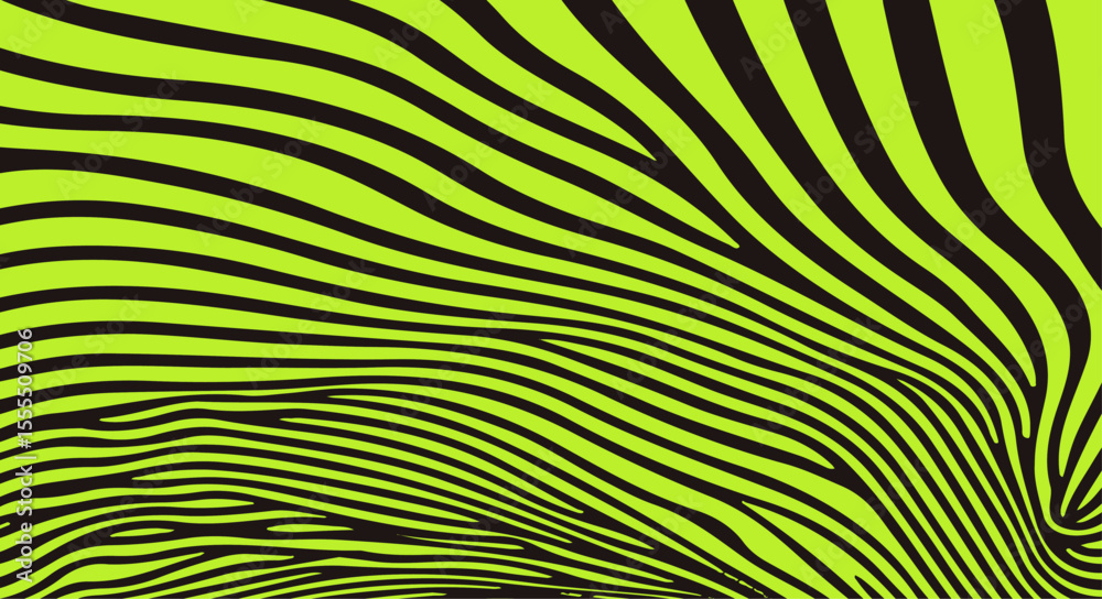 Poster vector illustration features abstract, wavy black lines over a vibrant lime green background. the st