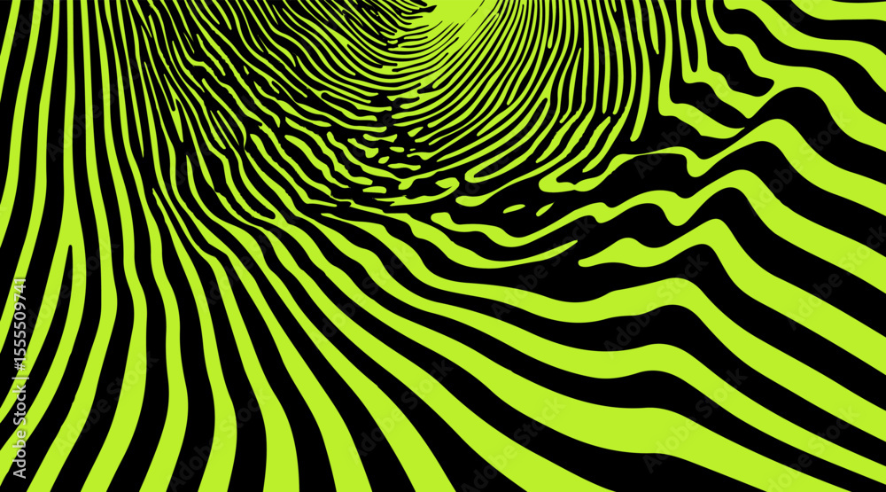 Poster vector illustration features abstract, wavy black lines over a vibrant lime green background. the st