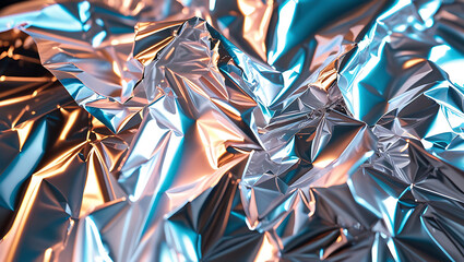 High Contrast Crumpled Aluminum Foil Texture, Abstract Metallic
