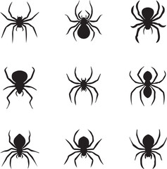 Silhouettes of black spiders Halloween vector insect set 