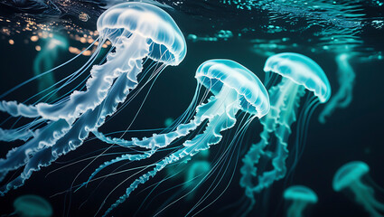 Translucent Jellyfish in Blue Ocean, Underwater Marine Life