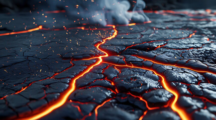 Molten Lava Cracks with Fiery Glow, Volcanic Texture