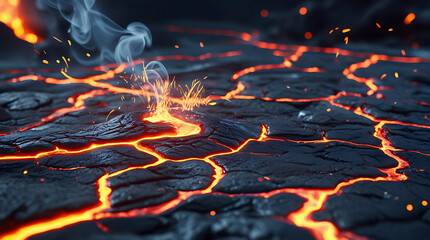 Molten Lava Cracks with Fiery Glow, Volcanic Texture