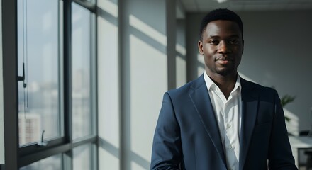 Fototapeta premium Confident Young Businessman Portrait Modern Office, Professional Success