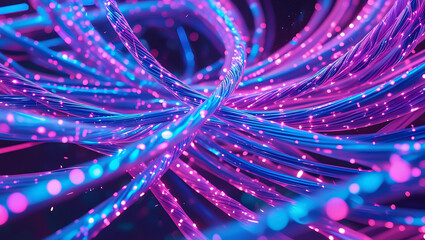 Glowing Neon Optical Fiber Cables, High-Speed Data Network