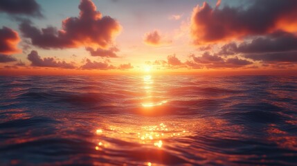 Fototapeta premium The last light of day casting golden ripples across the vast ocean, horizon melting into radiant hues