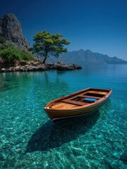 Fototapeta premium Tranquil cove with wooden boat