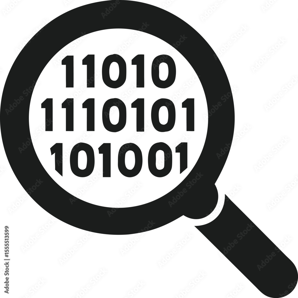 Aufkleber Silhouette of a magnifying glass examining binary code symbolic of data analysis