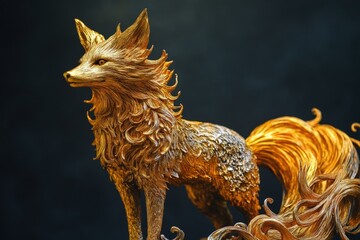 Detailed golden sculpture of a mythical fox.