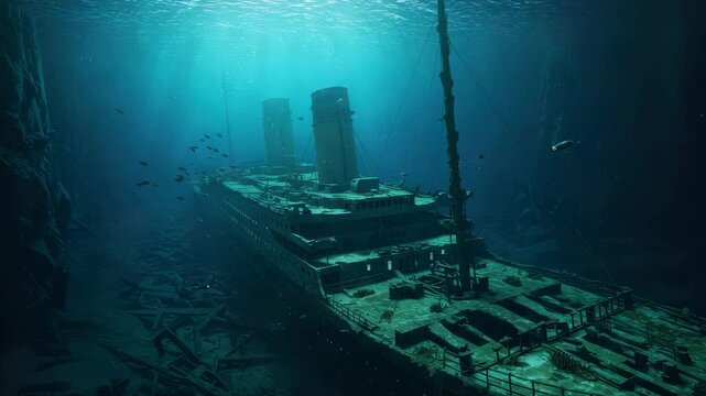 Exploring the wreck of the famous ocean liner in deep waters revealing its majestic remnants
