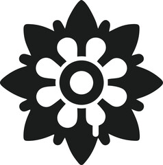 Black flower silhouette design featuring petals resembling gear or cog shapes