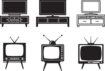 Collection of TV Stand icon clean simple silhouette