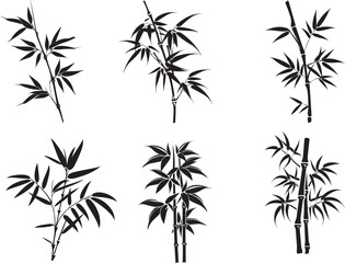 Naklejka premium Collection of Bamboo Leaf icon clean simple silhouette