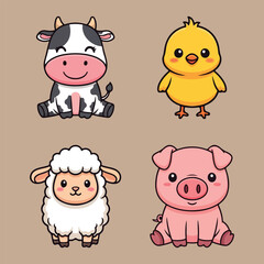 Cute Farm Animal Collection - Adorable Cartoon Illustrations.
