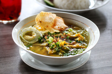 Soto lamongan. chicken yellow soup from Lamongan, east java, indonesia.