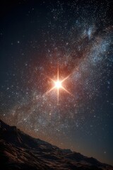 Stunning Night Sky with Bright Star and Milky Way Galaxy Over Majestic Mountain Landscape