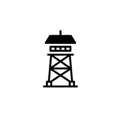 Simple black silhouette of a watchtower on a white background  