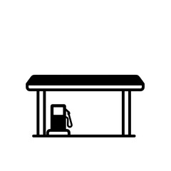 Fototapeta premium Fuel station icon with pump under canopy in minimalist design 