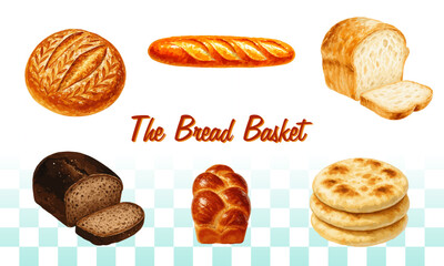 Set of Various Breads on White Background