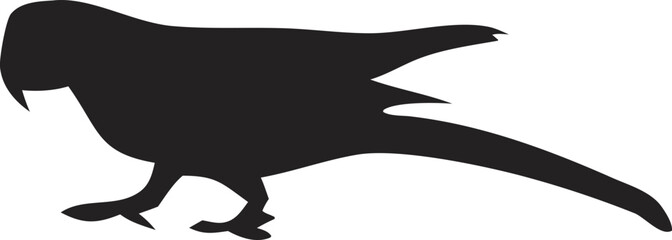 Minimalist sitting parrot icon vector, black silhouette style for jungle, birdwatching, or zoo projects.