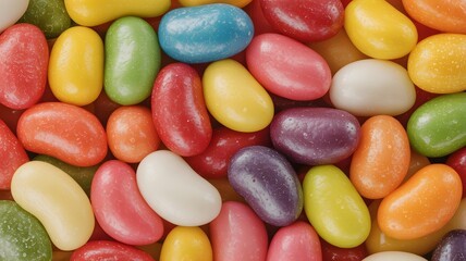 Colorful Assorted Jelly Beans Close Up Background With Bright Sugary Candy Sweets Multicolored Chewy Treats Delicious Snack

