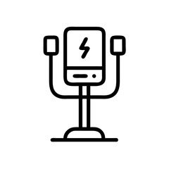 Electric vehicle charging station with lightning indication. Alternative energy concept. Vector icon in line style for web design