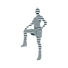 Silhouette of standing young woman represented in stripes