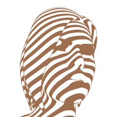 Young woman face represented in stripes. Elegant silhouette of a female head.