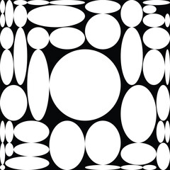 Square divided into an outgoing grid along the golden ratio, with inscribed circles. Op art black and white style. Pattern of diferent round, seamless texture. Cover design. Vector abstract background