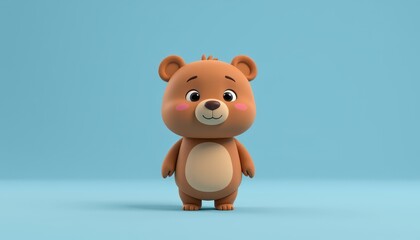 Cute Cartoon Bear Character on Blue Background for Children's Design