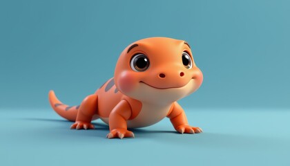 Cute and Playful Cartoon Lizard Character on Vibrant Blue Background