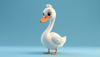 Cute Cartoon Character Duck with Blue Background and Playful Expression