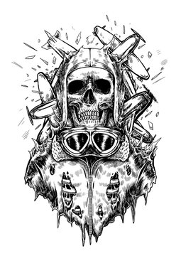 Pilot skull digital illustration