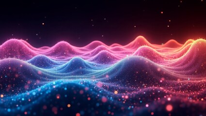 Pink Blue and Orange Glittering Particle Wave Landscape