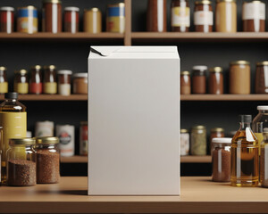 Fototapeta premium Blank Cereal Box Mockup In Pantry