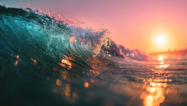 Ocean wave at sunset (2)